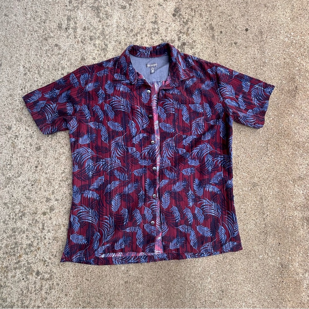 Van Heusen Maroon and Blue Leaf Print Shirt